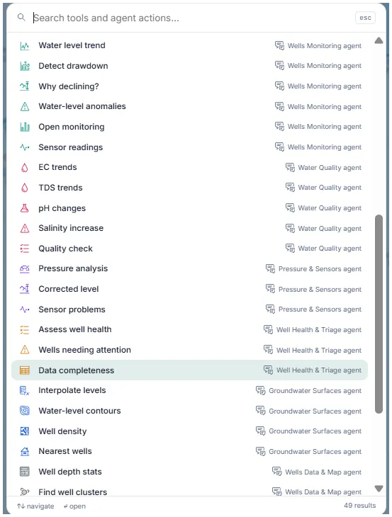AI well monitoring agent response in the GIS application.